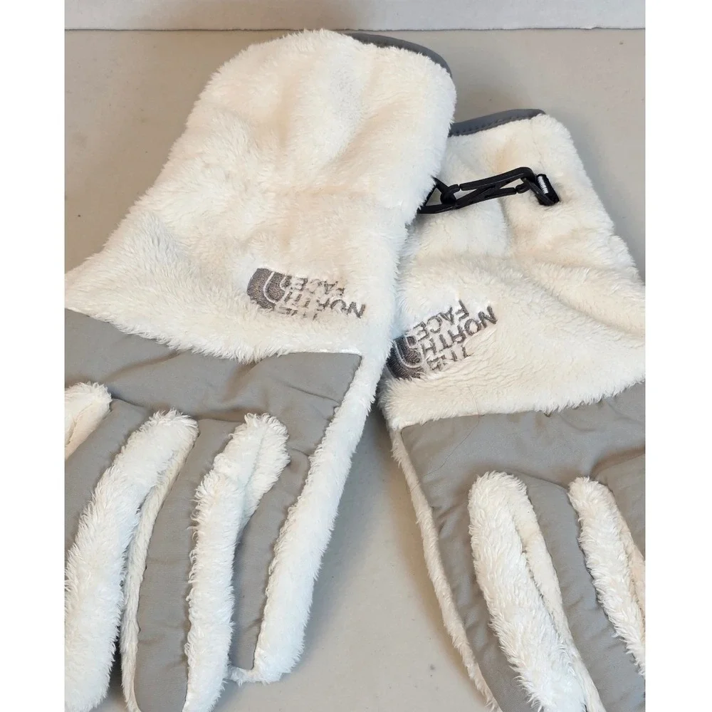 The North Face Denali Etip Fleece Gloves White Grey Womens Size Small